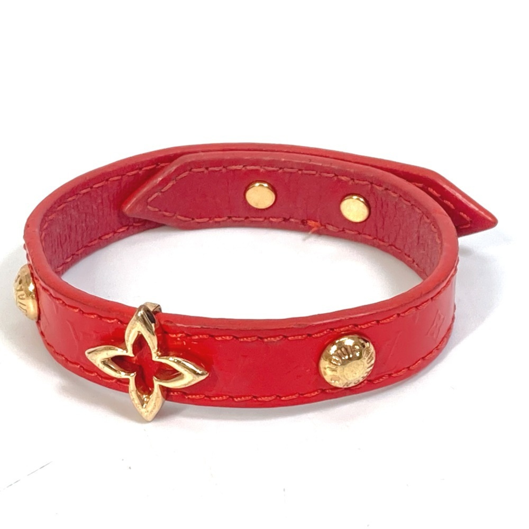 LOUIS VUITTON M6535 Monogram Flower Bangle Bracelet Leather Women's Red