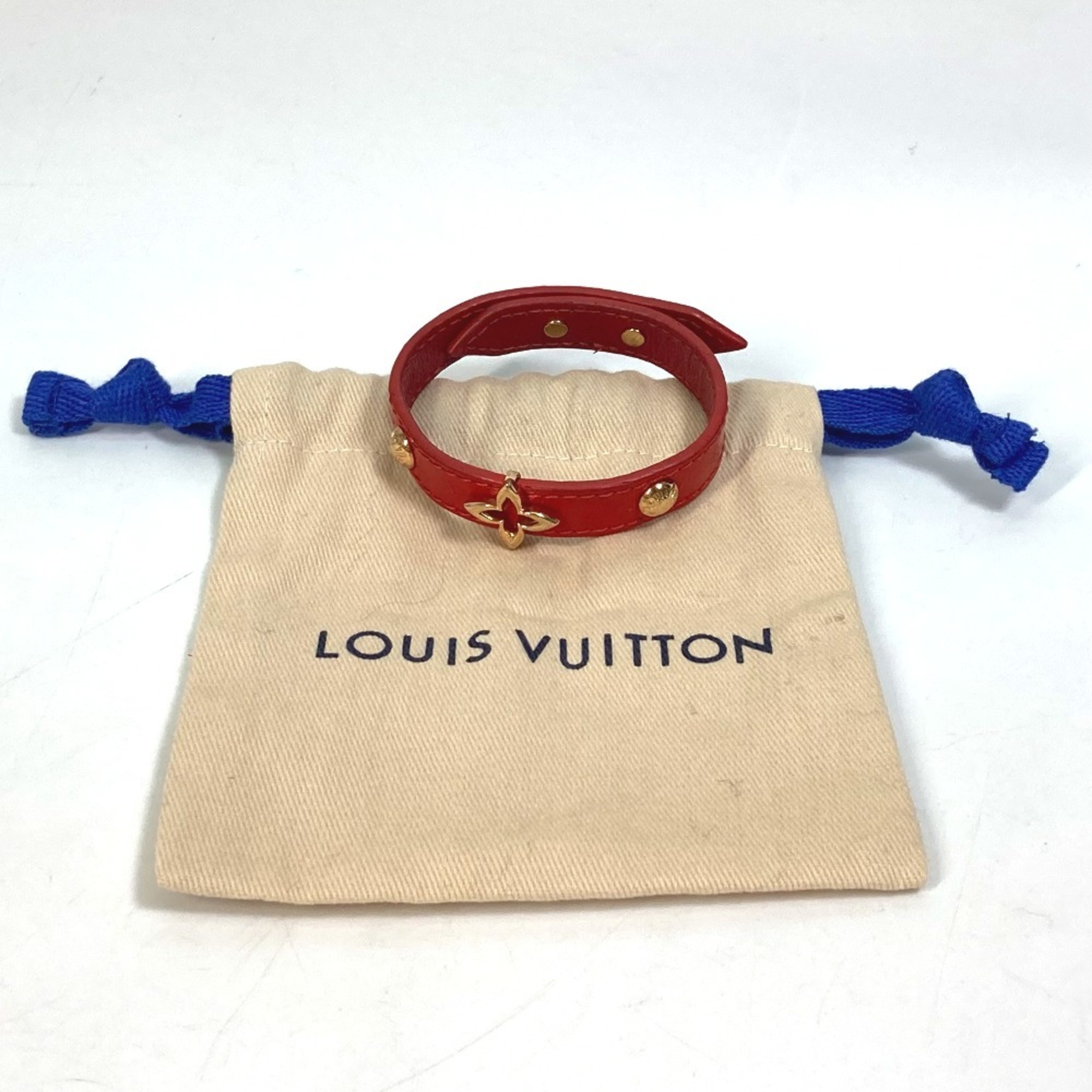 LOUIS VUITTON M6535 Monogram Flower Bangle Bracelet Leather Women's Red