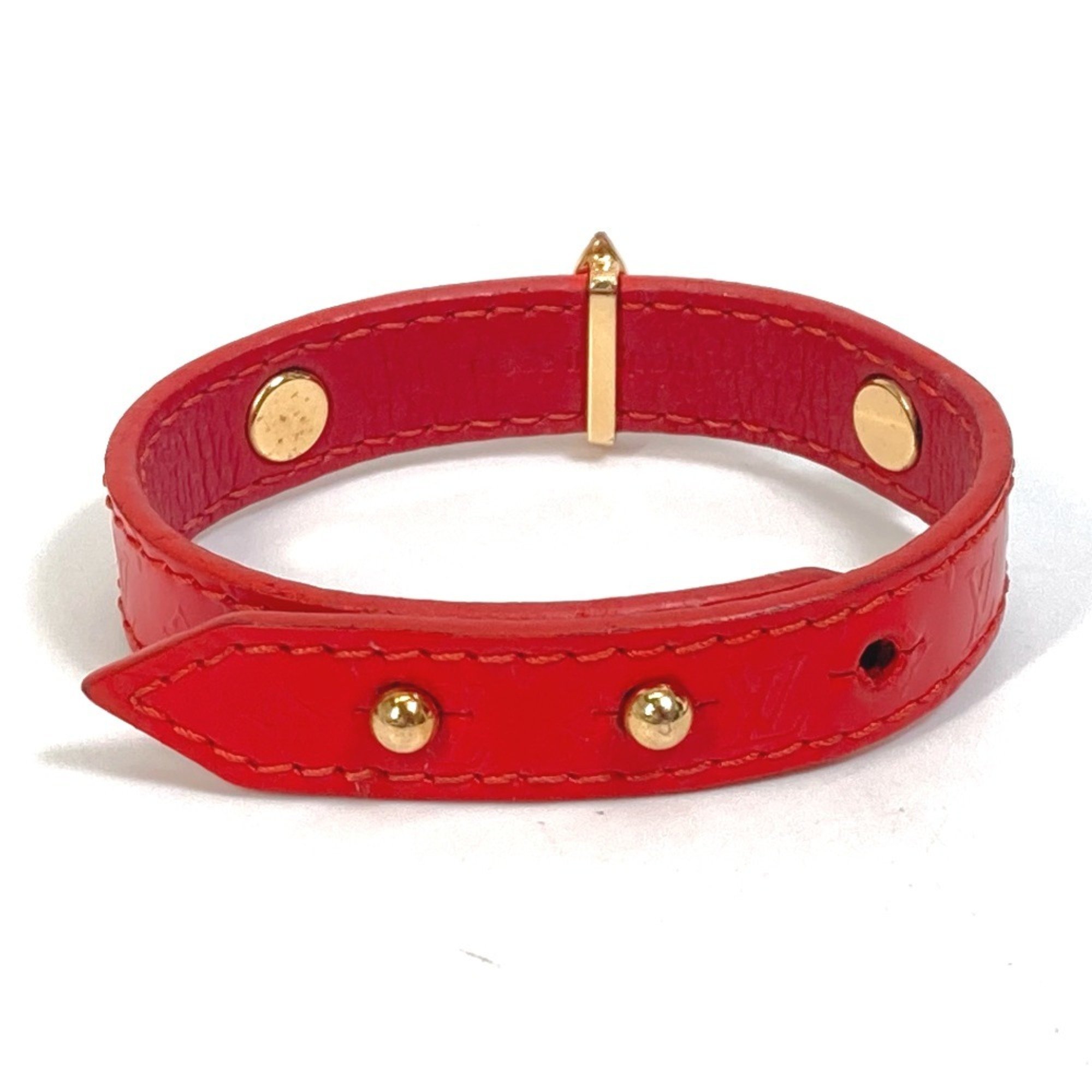 LOUIS VUITTON M6535 Monogram Flower Bangle Bracelet Leather Women's Red