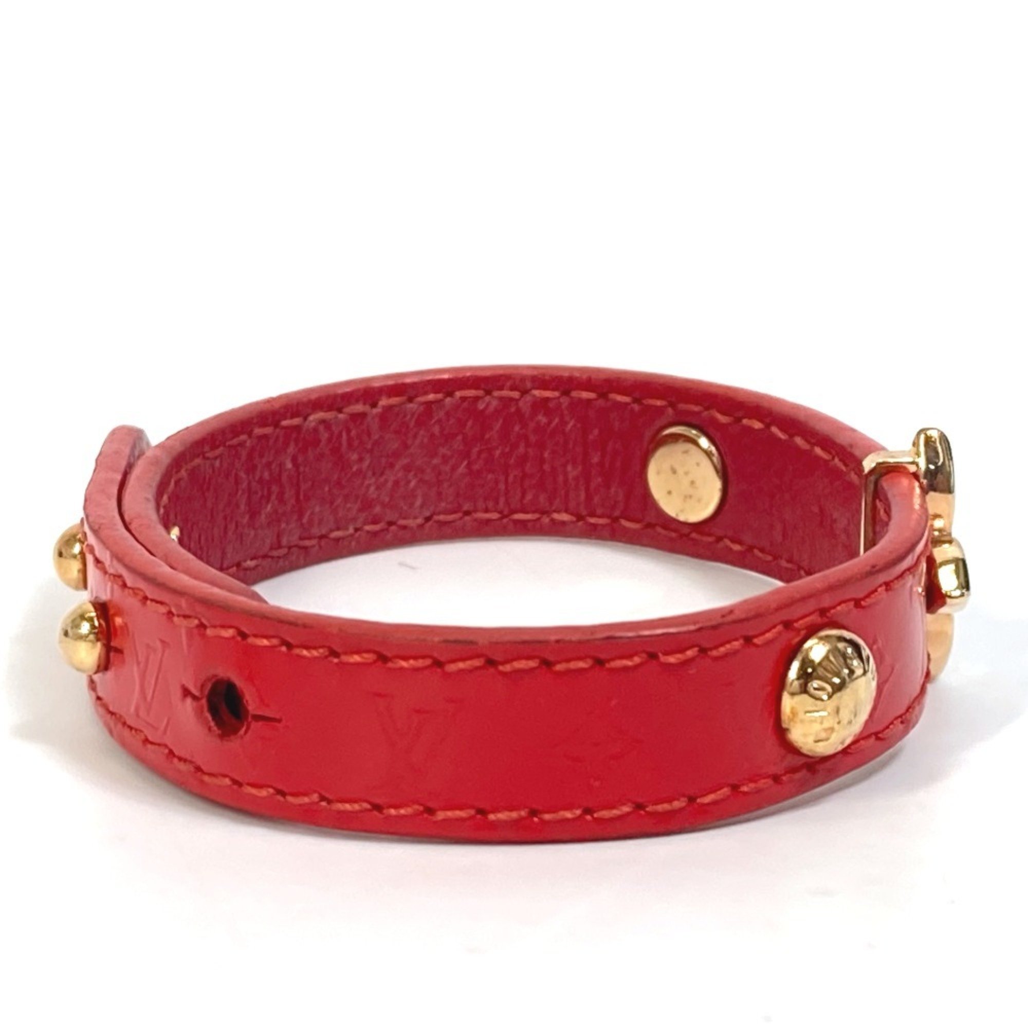 LOUIS VUITTON M6535 Monogram Flower Bangle Bracelet Leather Women's Red