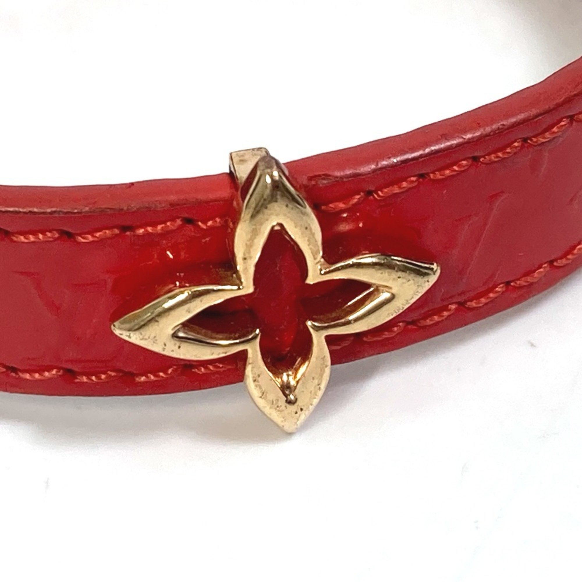 LOUIS VUITTON M6535 Monogram Flower Bangle Bracelet Leather Women's Red