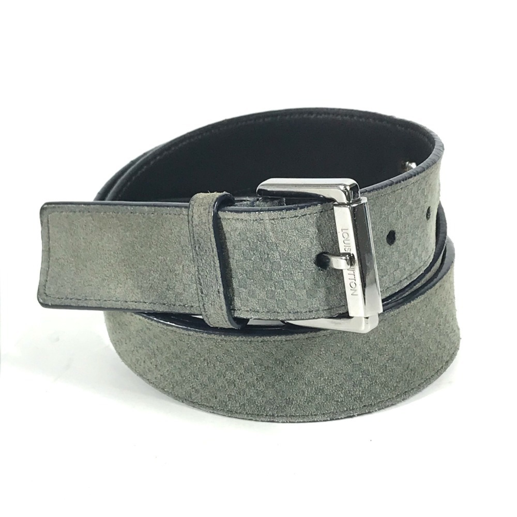 LOUIS VUITTON M9539S Micro Damier Santur Drive Abyss Belt Leather Suede Patent Men's Grey