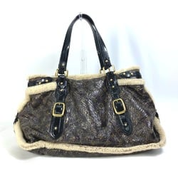 LOUIS VUITTON M95573 Monogram Shearling Thunder Tote Bag Shoulder Patent Leather Mouton Women's Brown