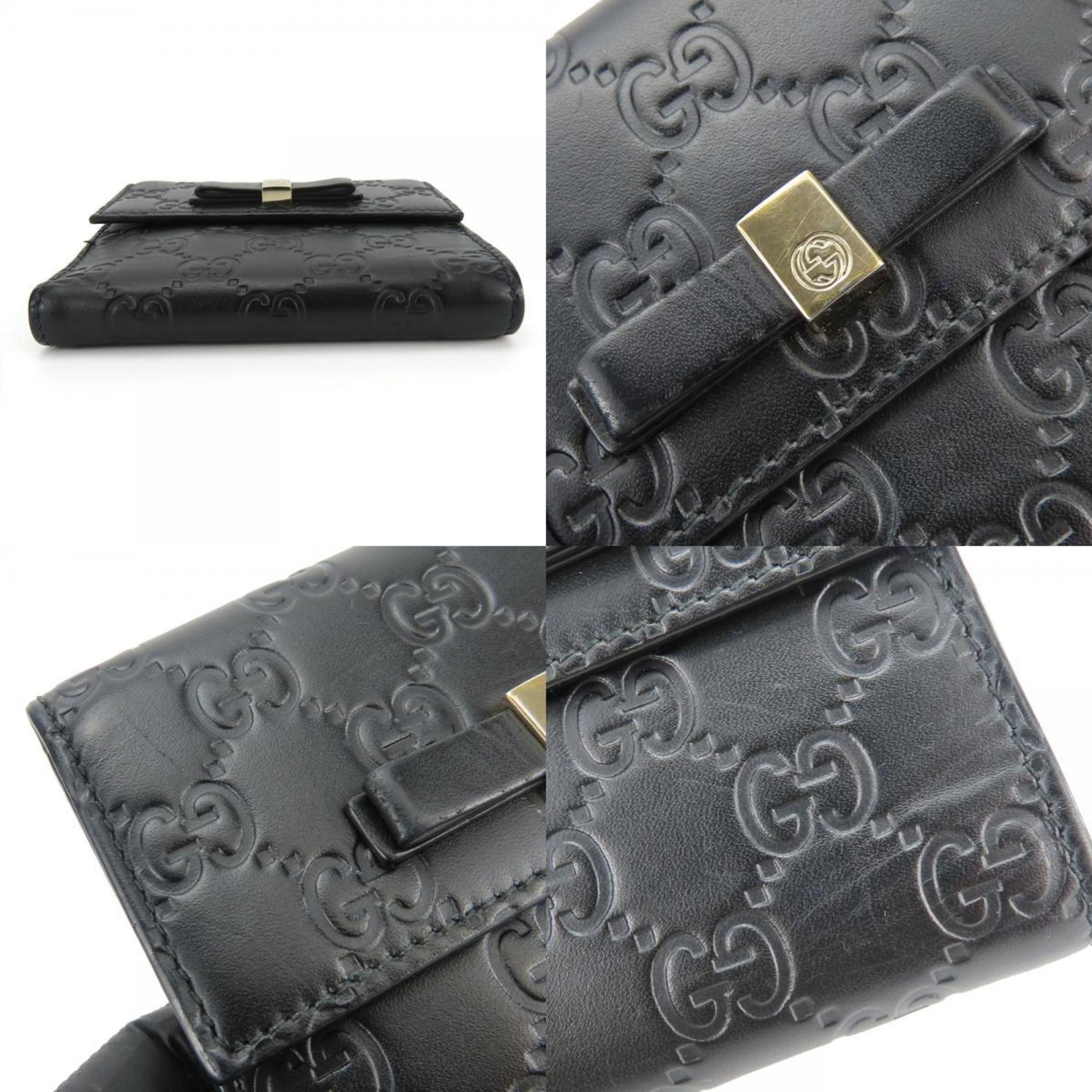 Gucci Bi-fold Wallet 406925 Shimmer Leather Black Ribbon W Women's GUCCI