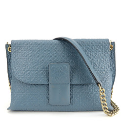 LOEWE Shoulder Bag Anagram Leather Blue Chain Women's