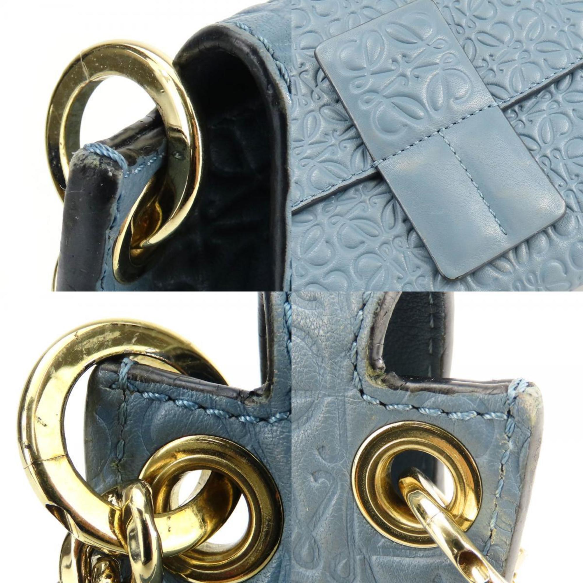 LOEWE Shoulder Bag Anagram Leather Blue Chain Women's