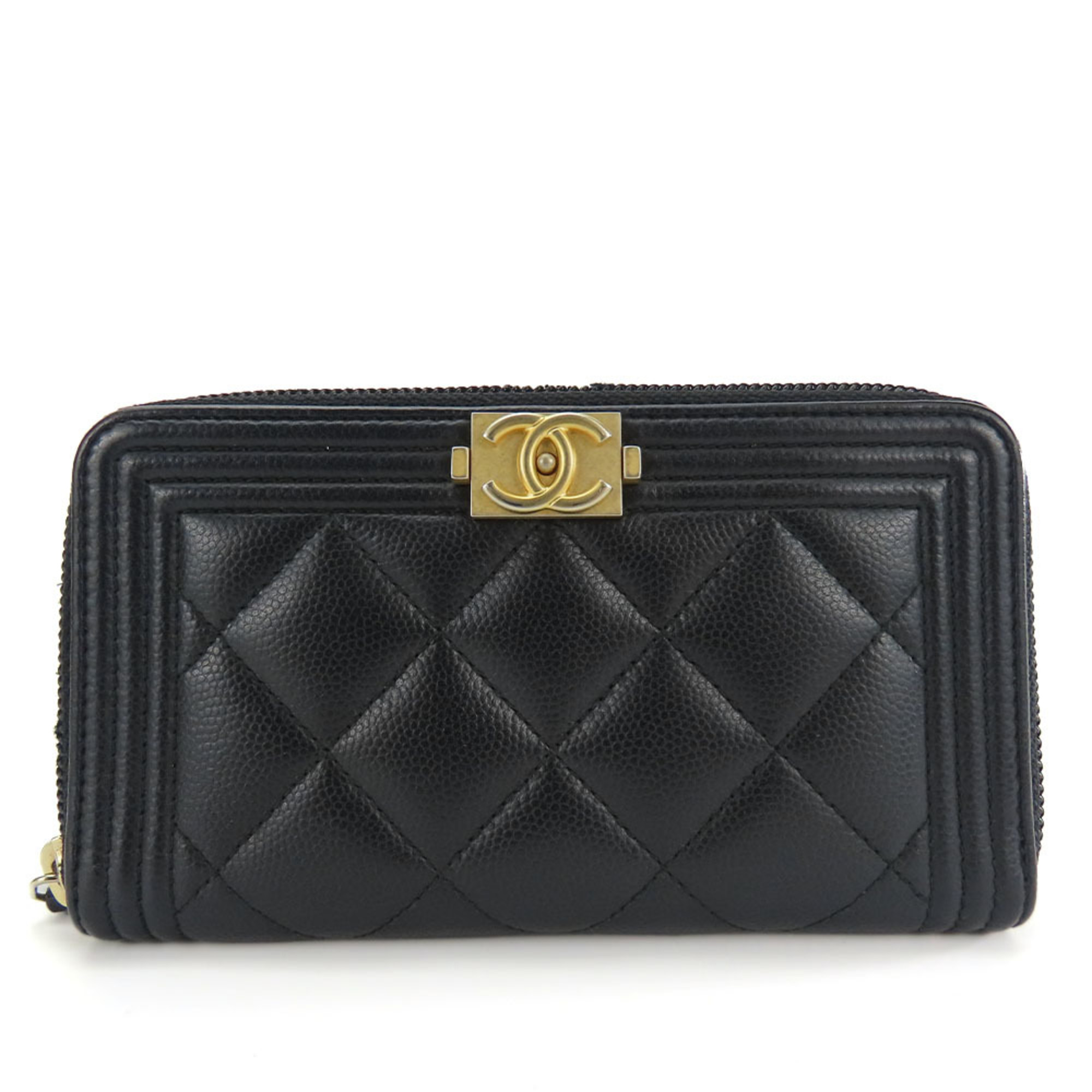 Chanel Wallets & Coin Cases Boy Round Caviar Skin Black 23 Series Compact Wallet Women's CHANEL