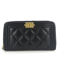 Chanel Wallets & Coin Cases Boy Round Caviar Skin Black 23 Series Compact Wallet Women's CHANEL