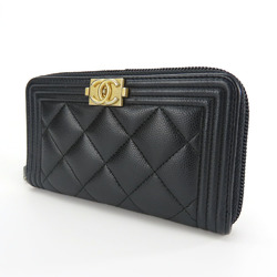 Chanel Wallets & Coin Cases Boy Round Caviar Skin Black 23 Series Compact Wallet Women's CHANEL