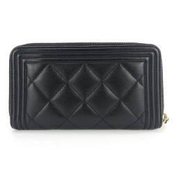 Chanel Wallets & Coin Cases Boy Round Caviar Skin Black 23 Series Compact Wallet Women's CHANEL