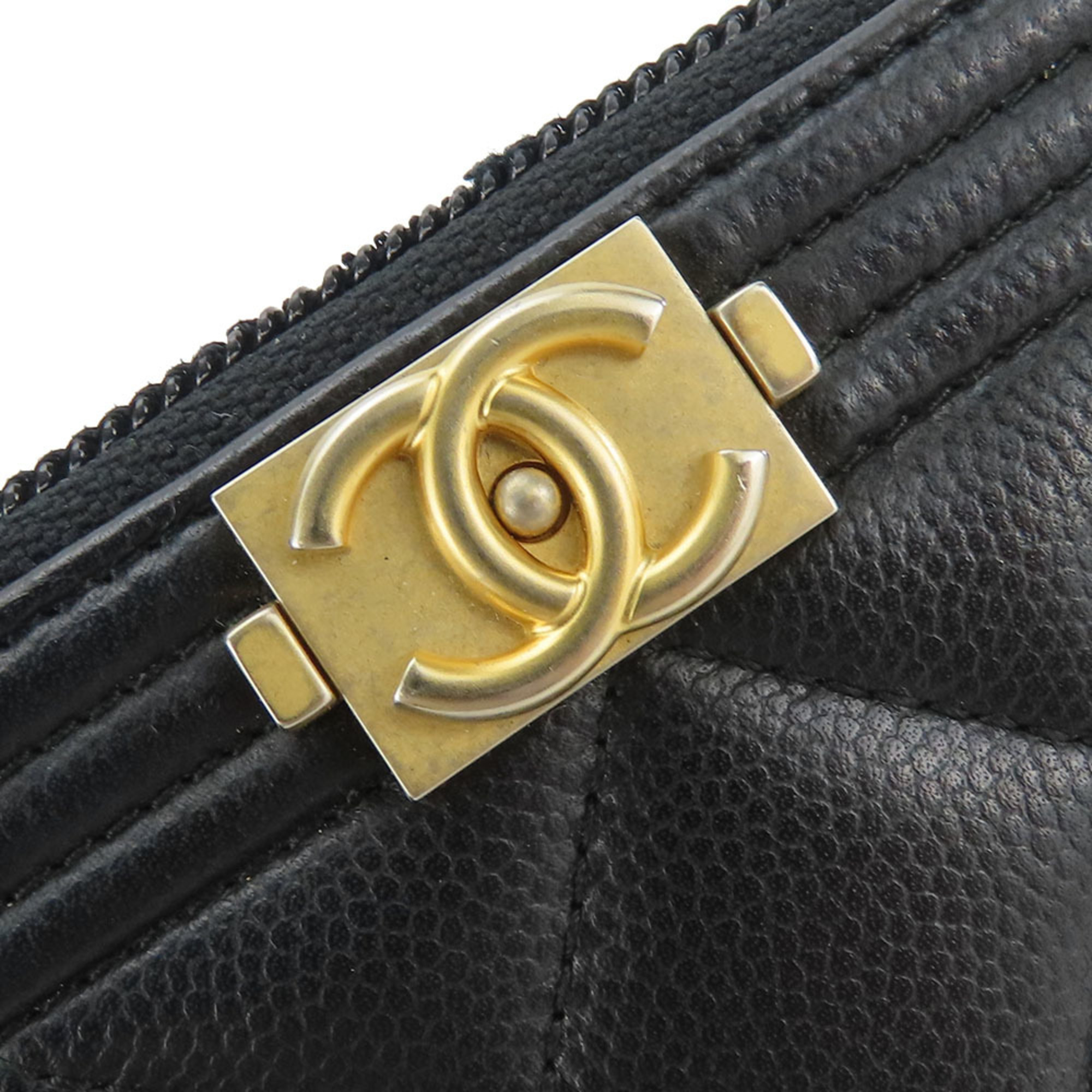 Chanel Wallets & Coin Cases Boy Round Caviar Skin Black 23 Series Compact Wallet Women's CHANEL