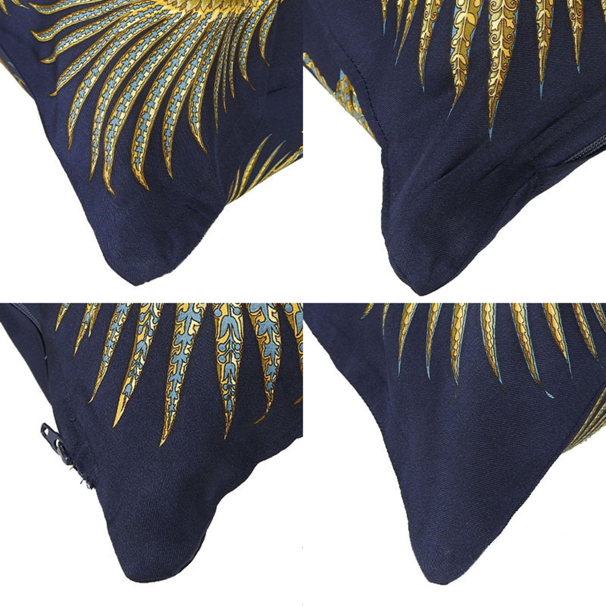 Salvatore Ferragamo Accessories Cushion Silk Navy Yellow Animal Lion Women Men