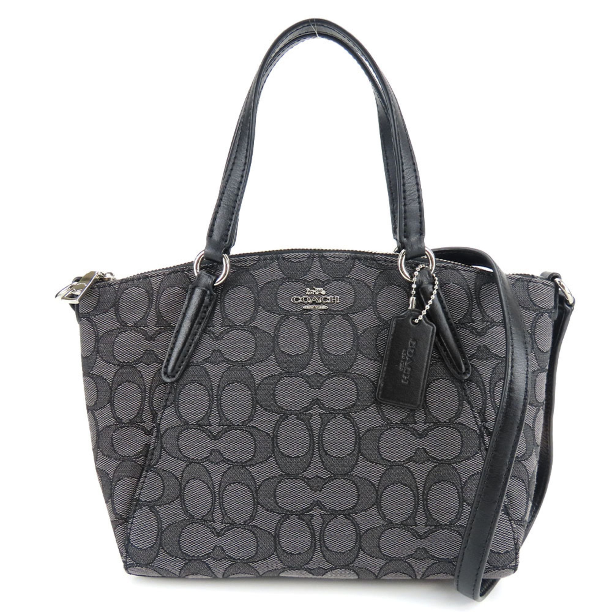 Coach handbag F27580 signature canvas leather grey black shoulder bag for women COACH