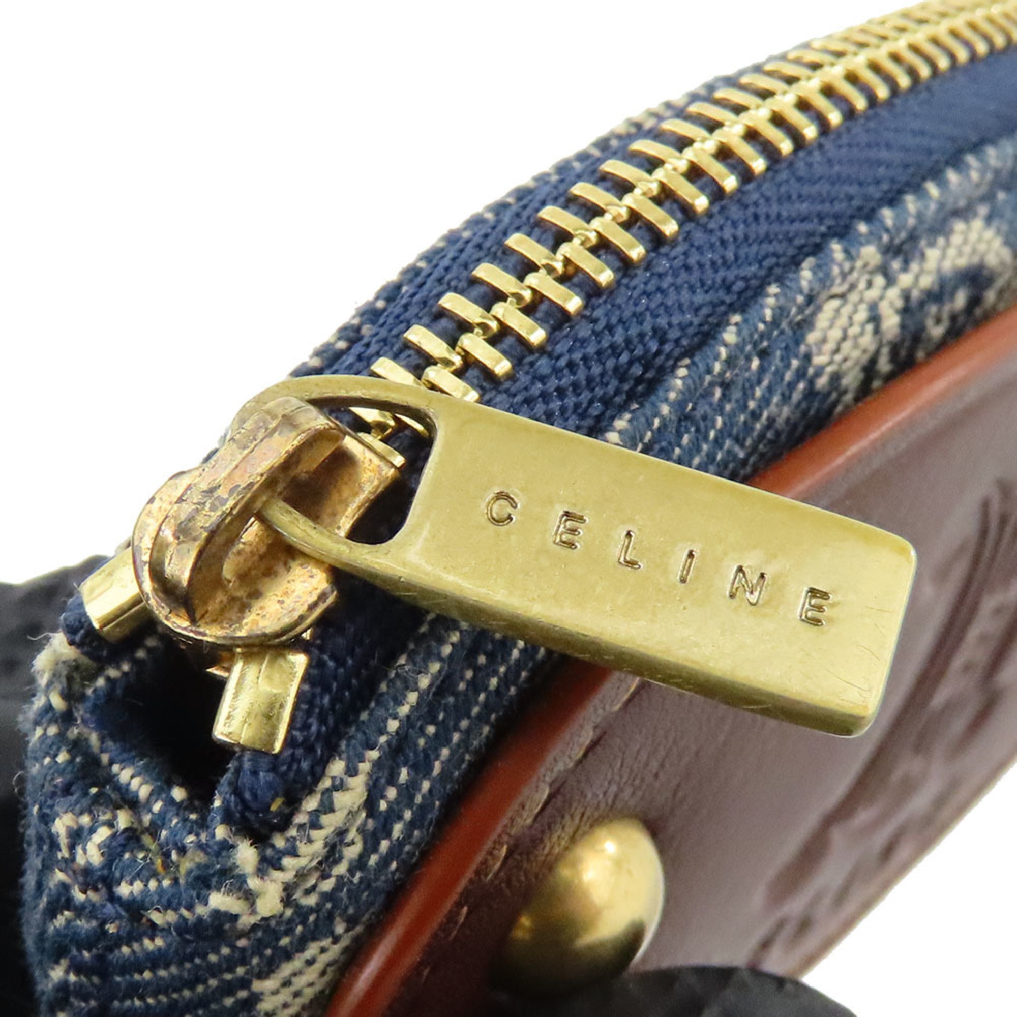 CELINE Wallets & Coin Cases Macadam Denim Leather Blue Brown Key Ring Accessories Women's