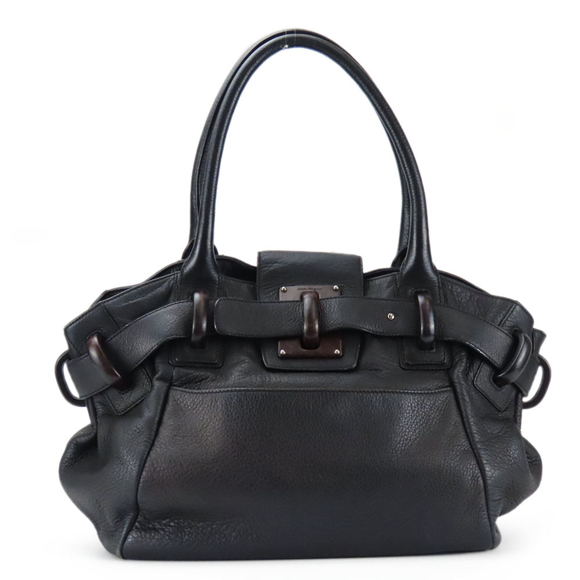 Salvatore Ferragamo Tote Bag FZ-21 A015 Leather Wood Black Women's