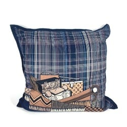 LOUIS VUITTON MP2101 Monogram Check Pattern Pillow Cushion Wool Silk Men's Navy