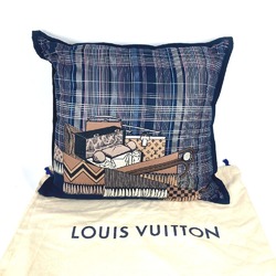 LOUIS VUITTON MP2101 Monogram Check Pattern Pillow Cushion Wool Silk Men's Navy