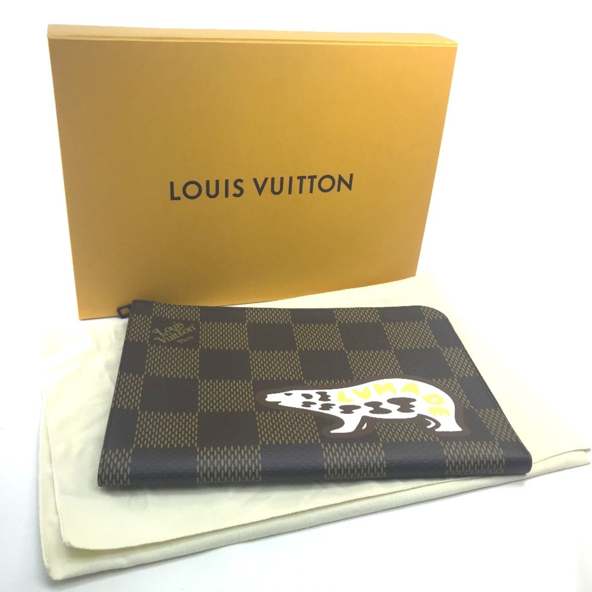 LOUIS VUITTON N60390 Damier Giant Pochette Jour NIGO collaboration clutch bag canvas men's Ebene brown