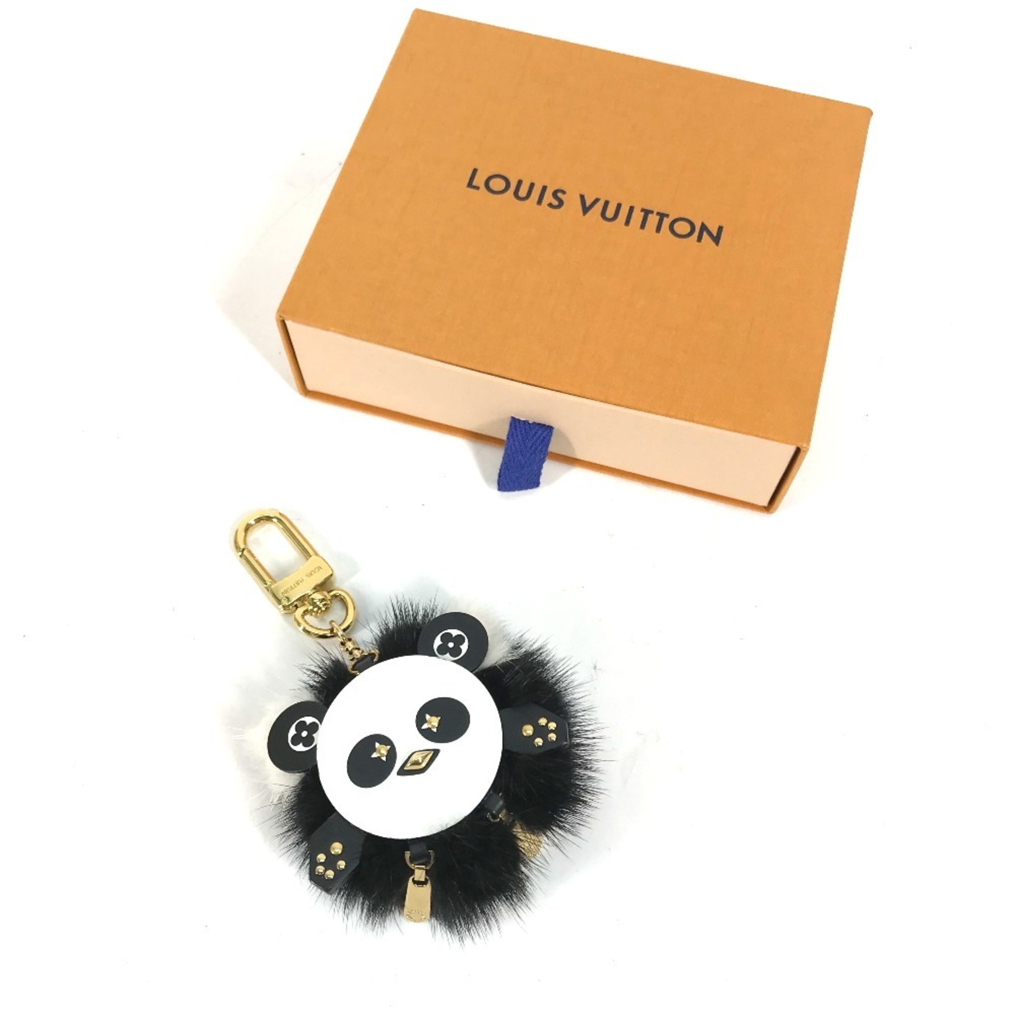 LOUIS VUITTON M63094 Animal Fur Portocle Wild Panda Bag Charm Keychain Leather Mink Women's Black