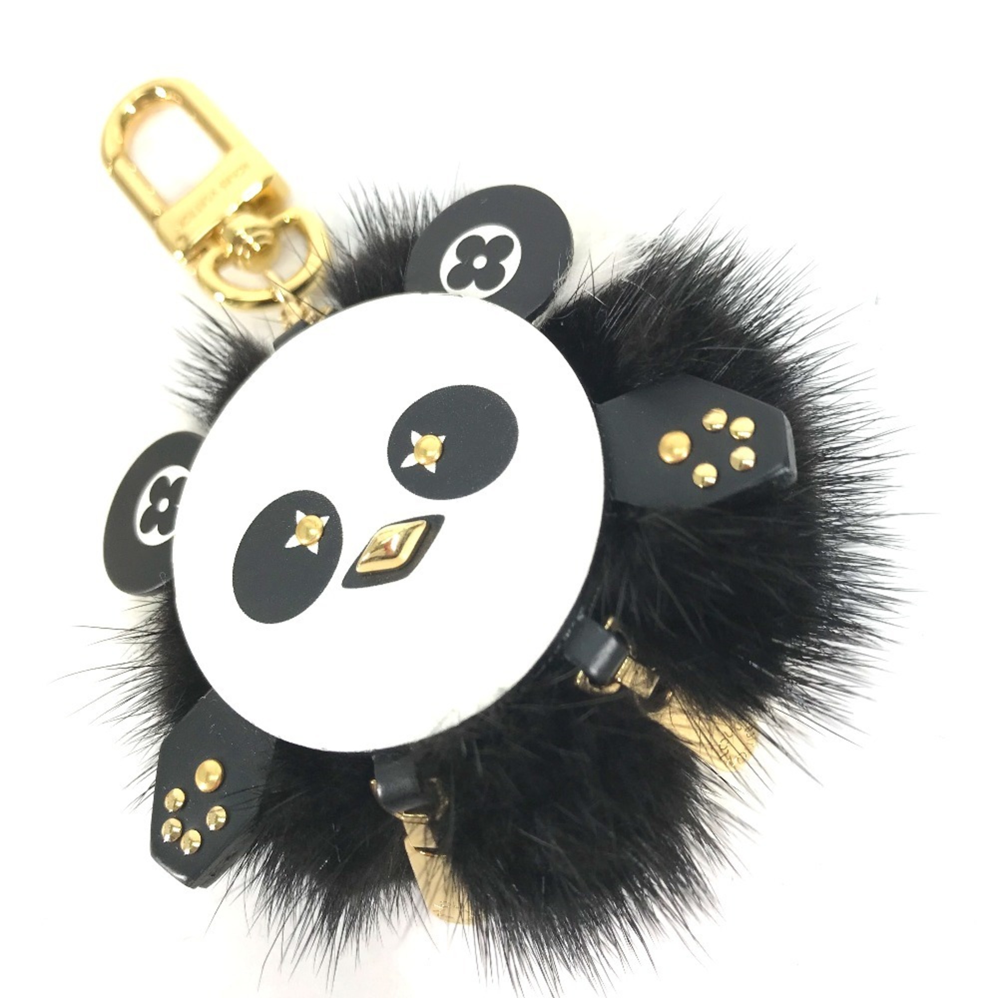 LOUIS VUITTON M63094 Animal Fur Portocle Wild Panda Bag Charm Keychain Leather Mink Women's Black