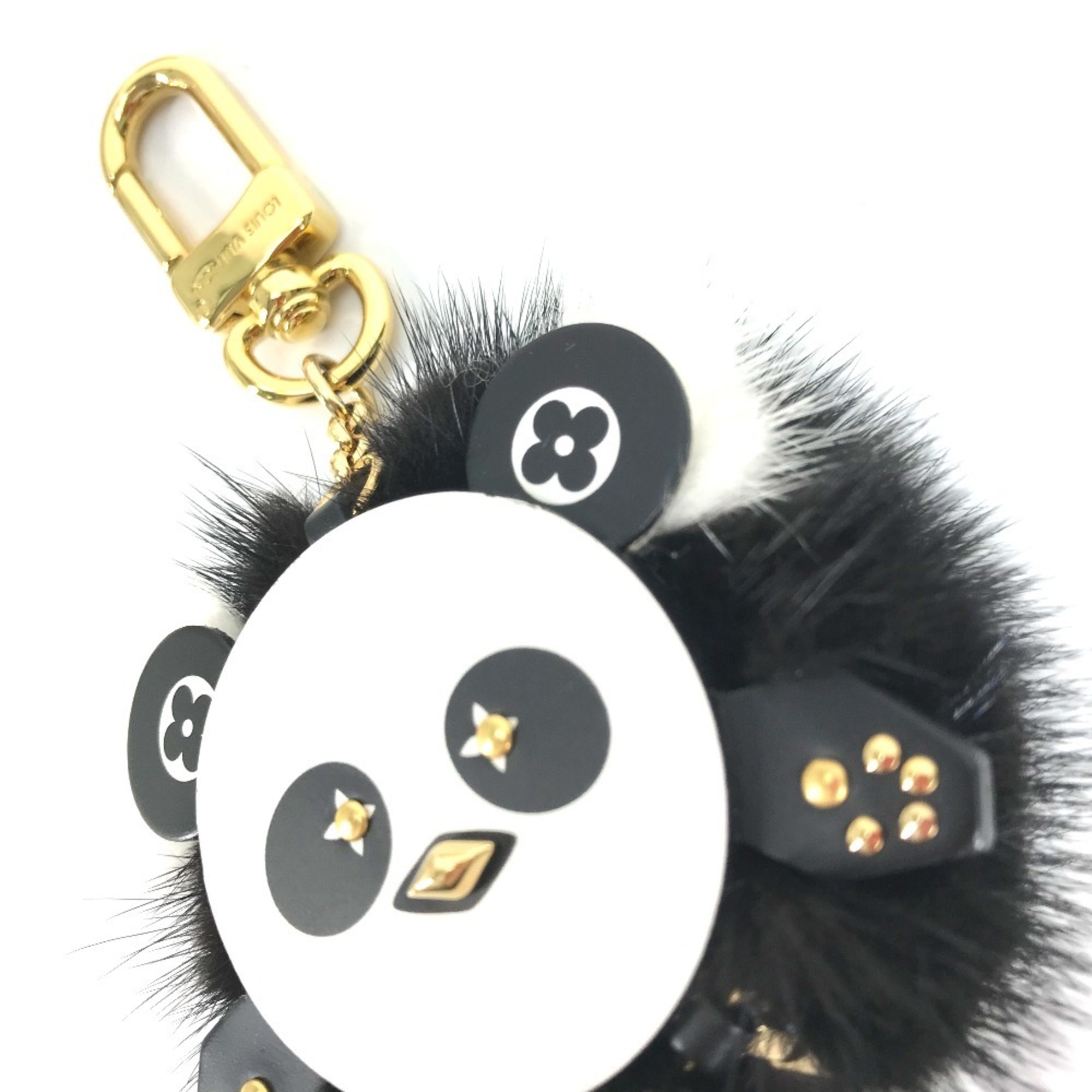 LOUIS VUITTON M63094 Animal Fur Portocle Wild Panda Bag Charm Keychain Leather Mink Women's Black