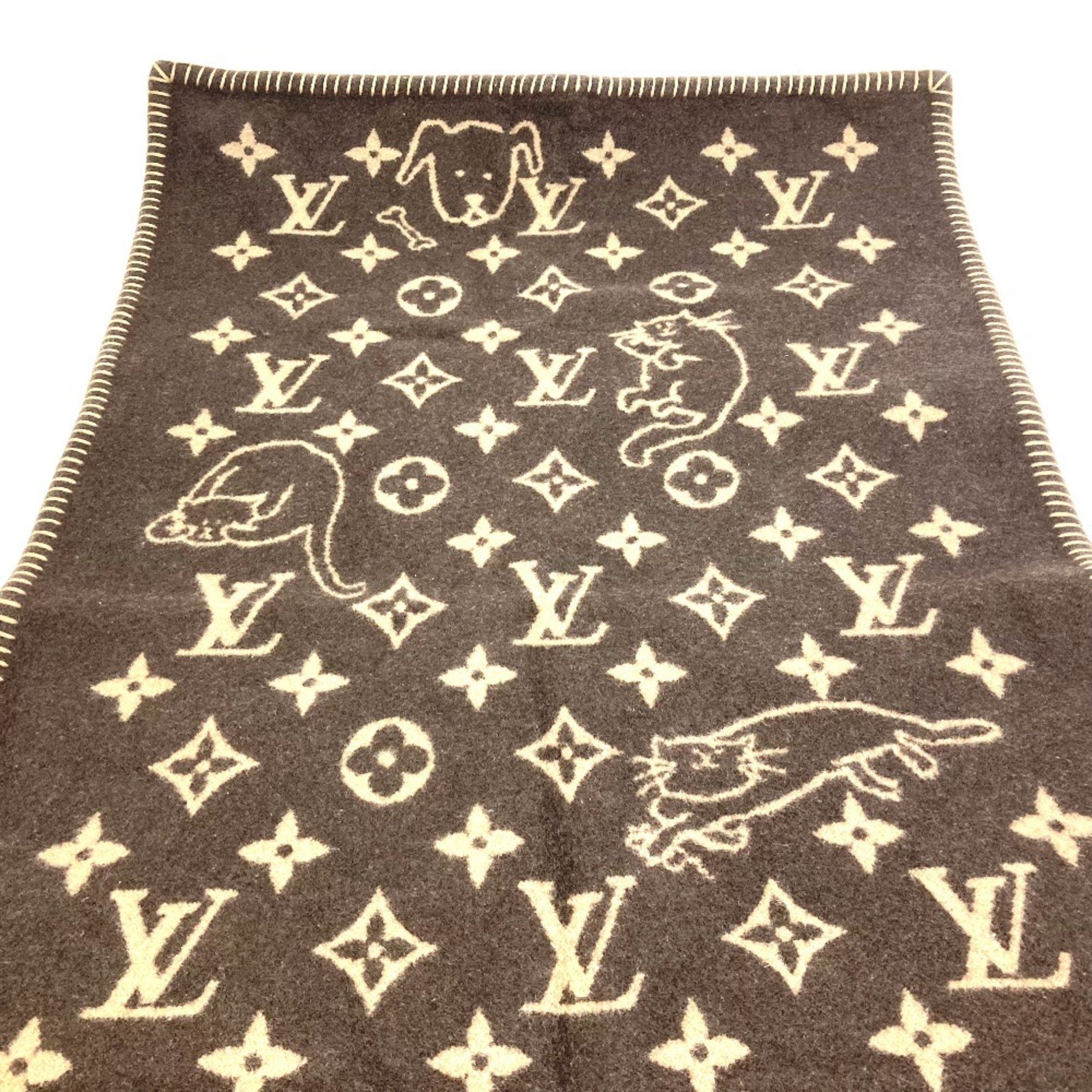 LOUIS VUITTON MP2260 Blanket Couverture Small Catgram Cat Animal Wool Cashmere Women's Brown