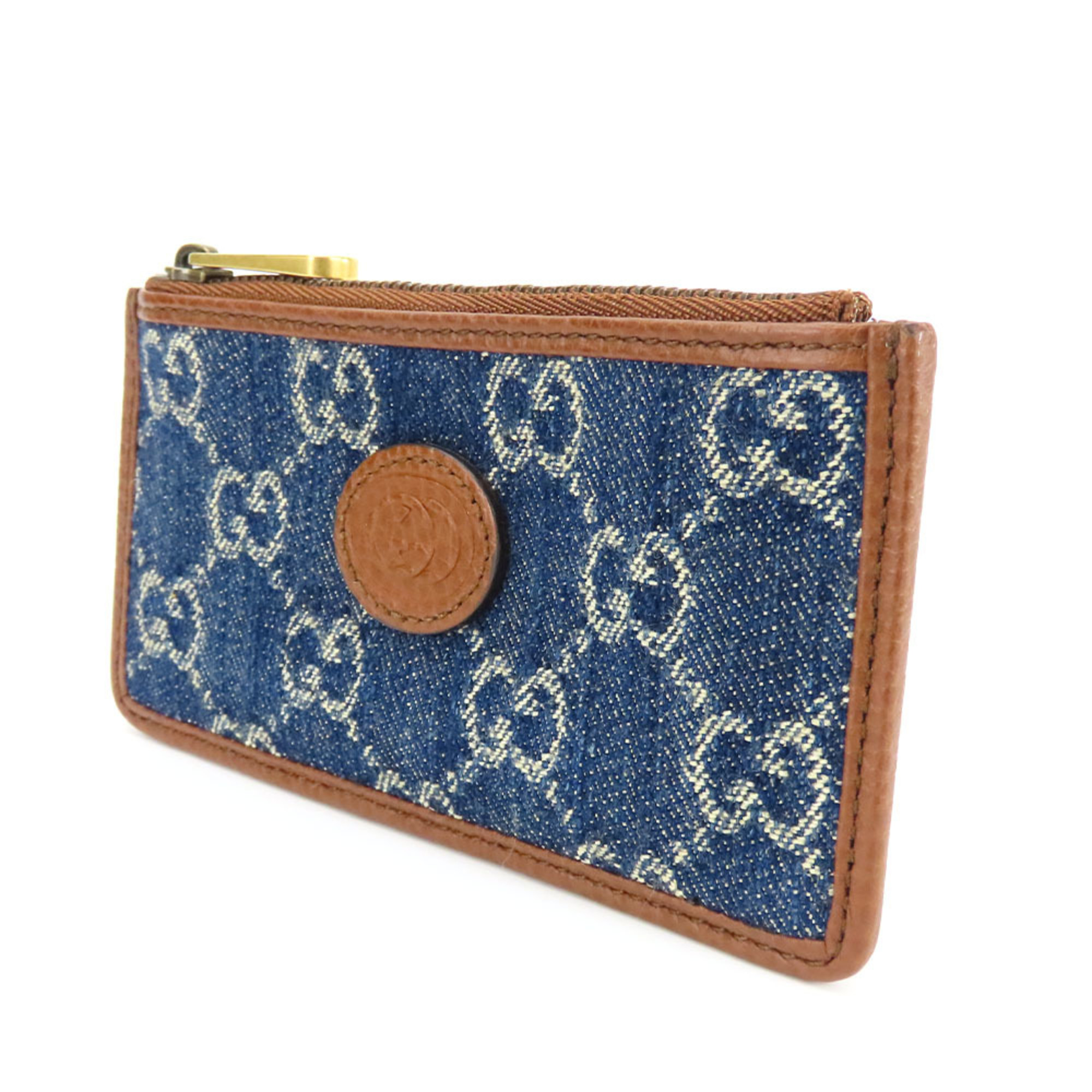 Gucci Wallet/Coin Case 697717 GG Denim Navy Brown Business Card Holder/Card Accessories Women's GUCCI