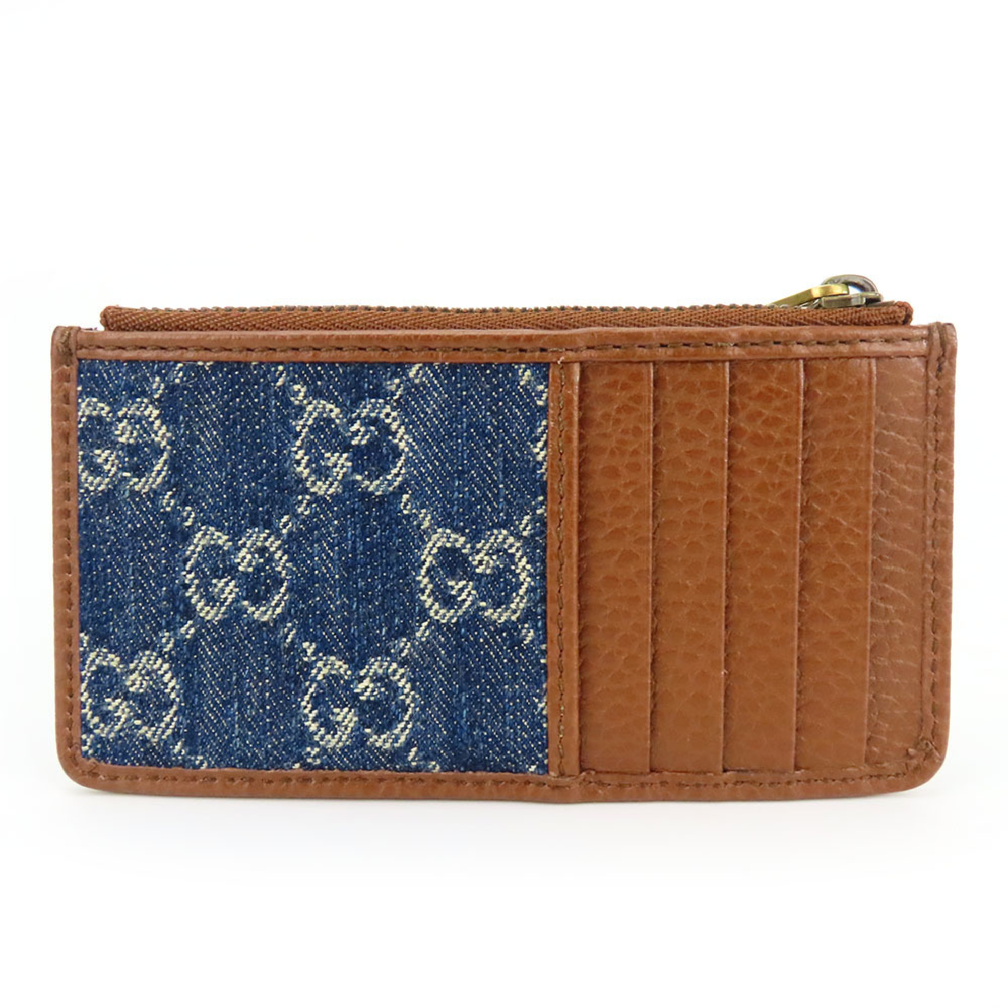 Gucci Wallet/Coin Case 697717 GG Denim Navy Brown Business Card Holder/Card Accessories Women's GUCCI