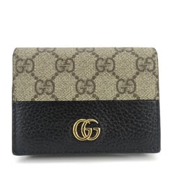 Gucci Bi-fold Wallet 658610 Double G GG Supreme Canvas Leather Black Beige Business Card Holder/Card Case Small Items Compact Women's GUCCI