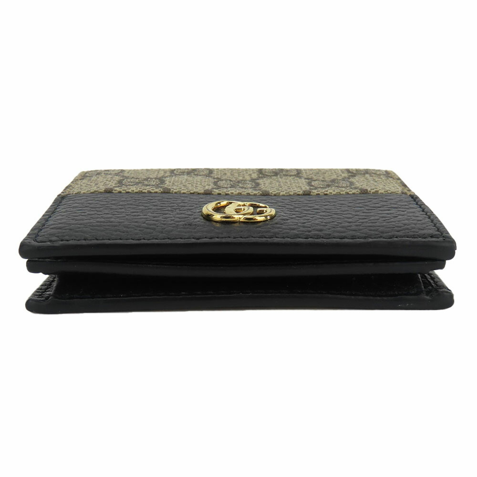 Gucci Bi-fold Wallet 658610 Double G GG Supreme Canvas Leather Black Beige Business Card Holder/Card Case Small Items Compact Women's GUCCI