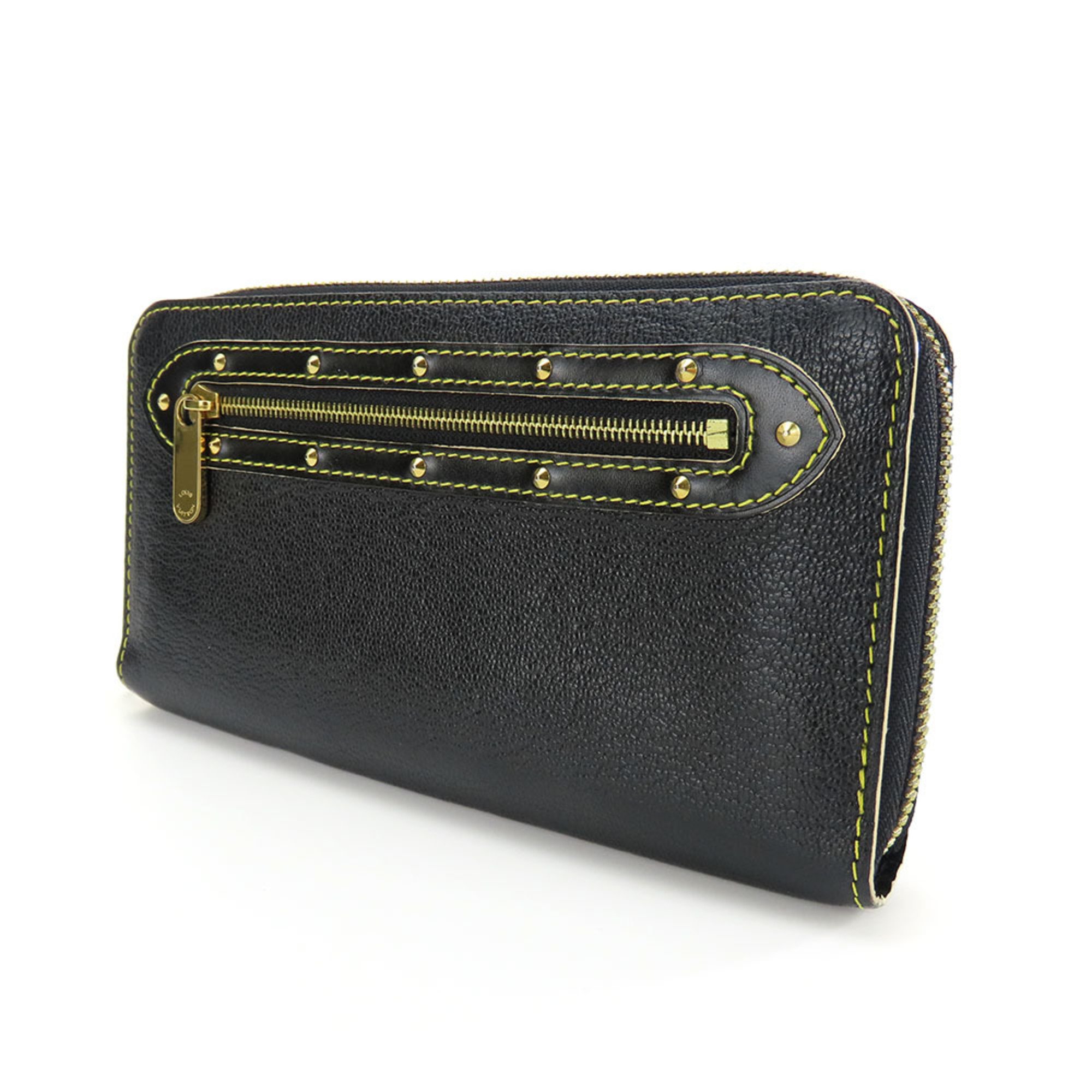 Louis Vuitton Long Wallet Zippy M93029 Suhali Round Leather Black Studs Women's LOUIS VUITTON