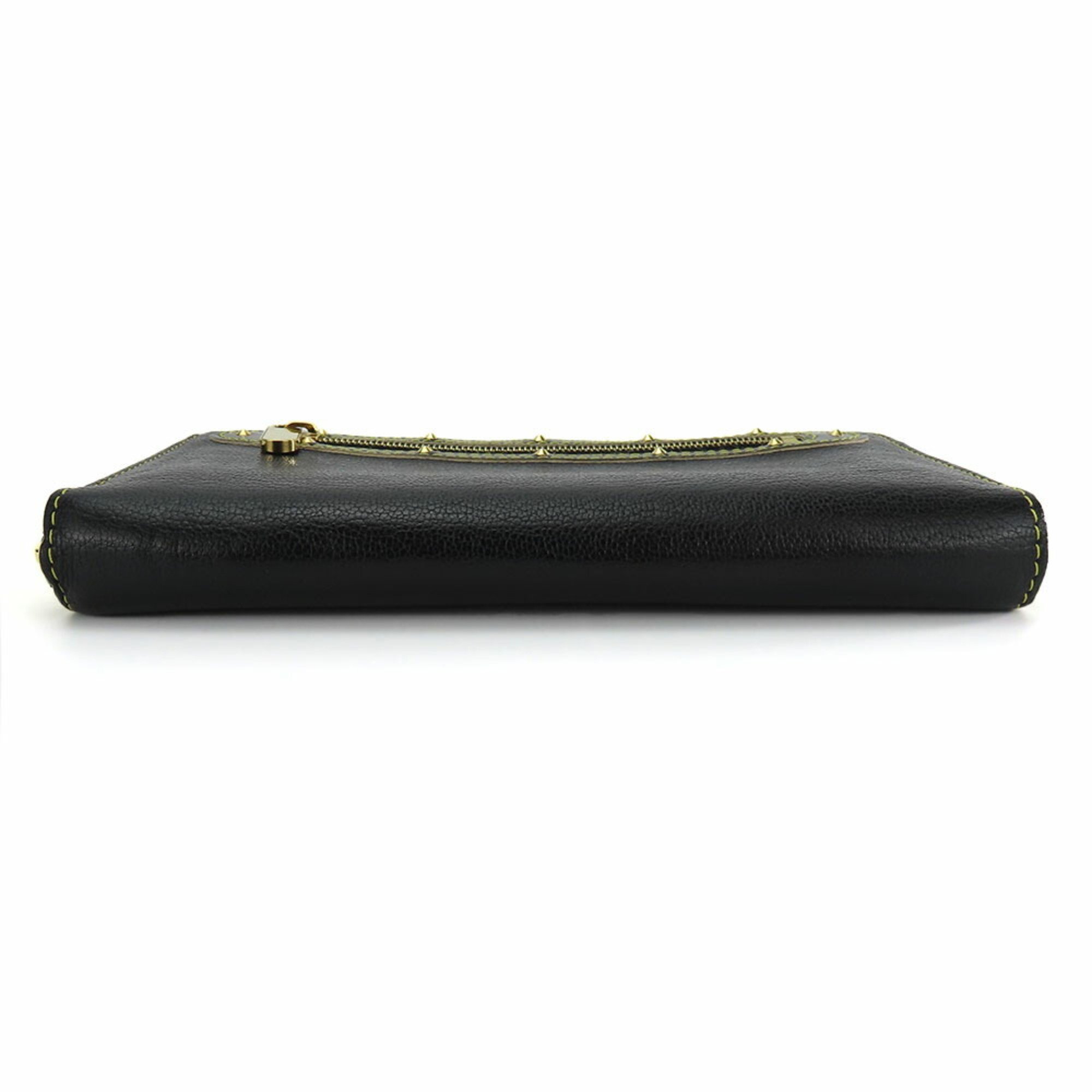 Louis Vuitton Long Wallet Zippy M93029 Suhali Round Leather Black Studs Women's LOUIS VUITTON