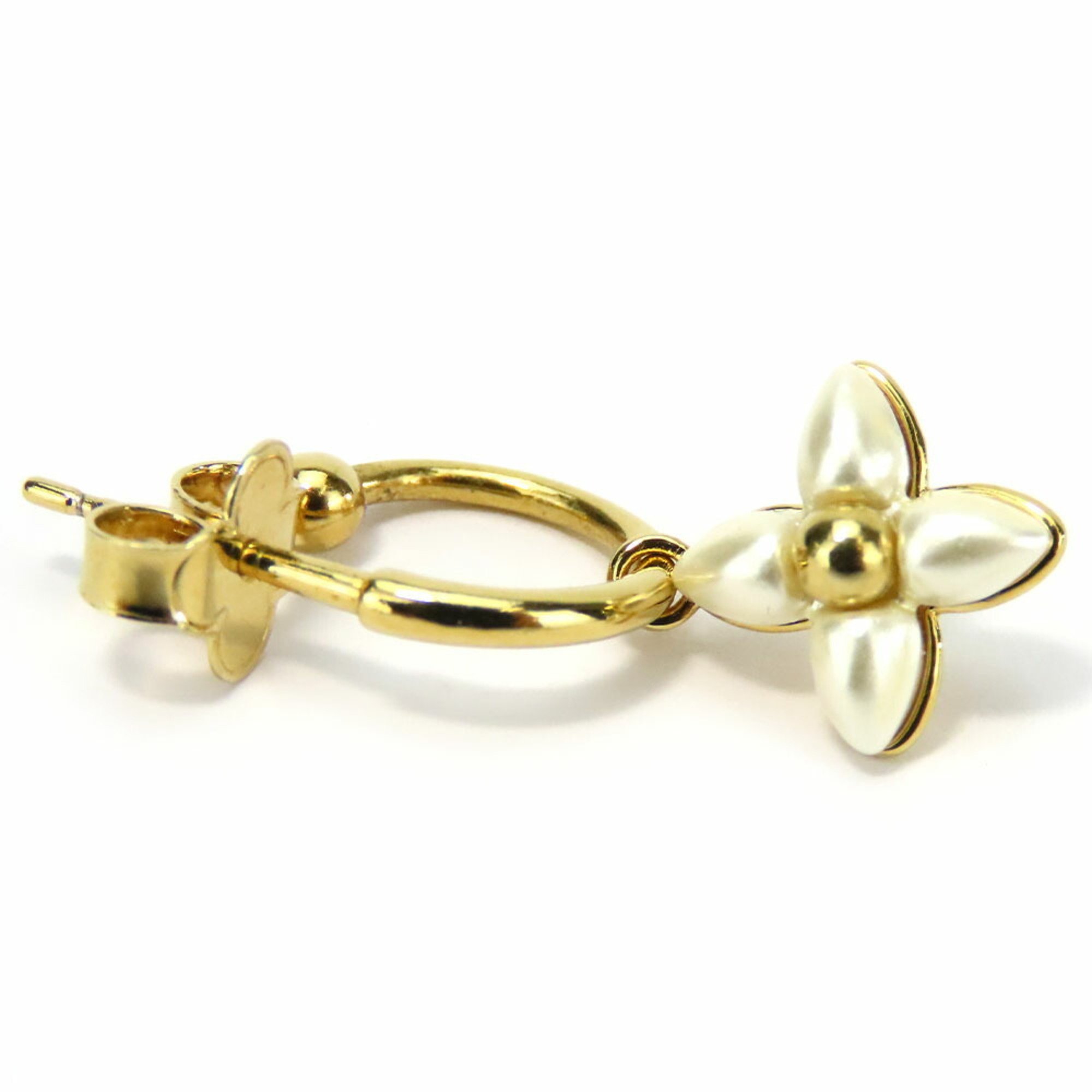 Louis Vuitton Floragram M01025 Earrings, Metal, Gold, White, 3-Piece, Asymmetrical, Women's, LOUIS VUITTON