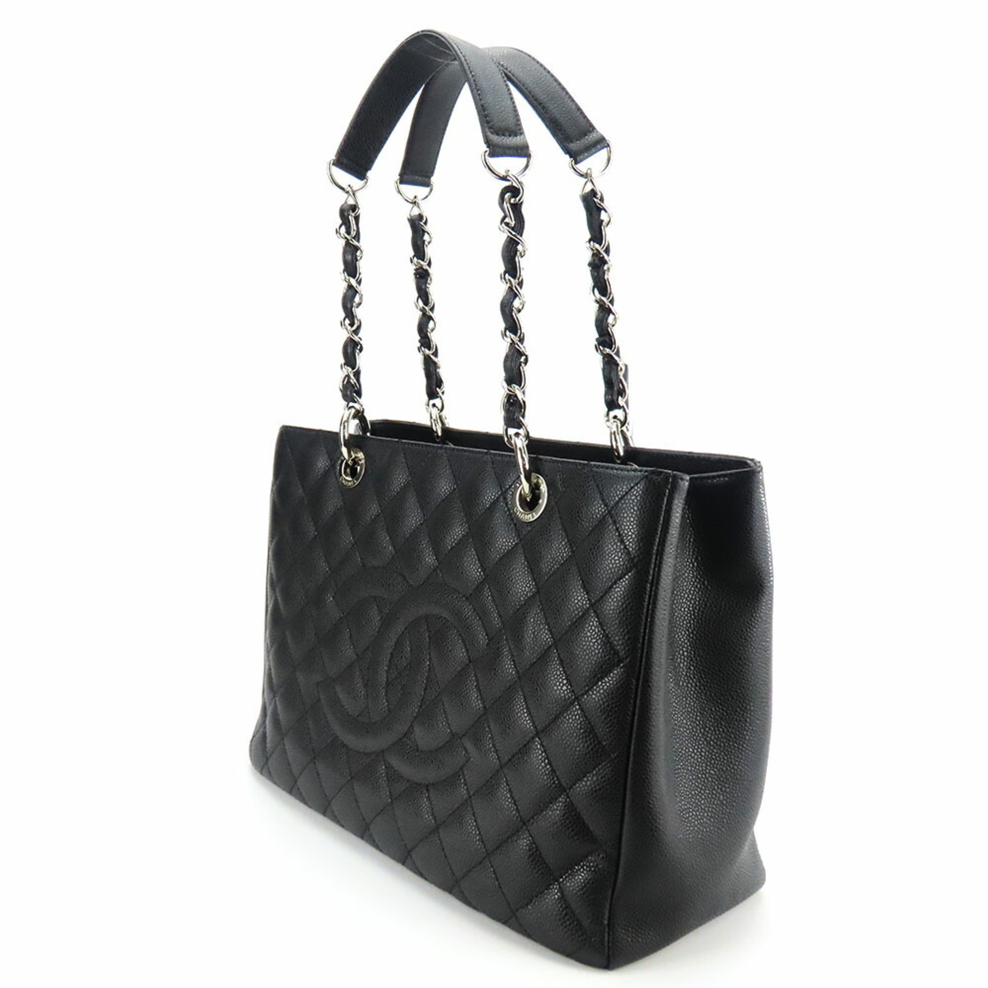 Chanel Tote Bag GST Matelasse Caviar Skin Black Chain 14th Series Coco Mark Women's CHANEL