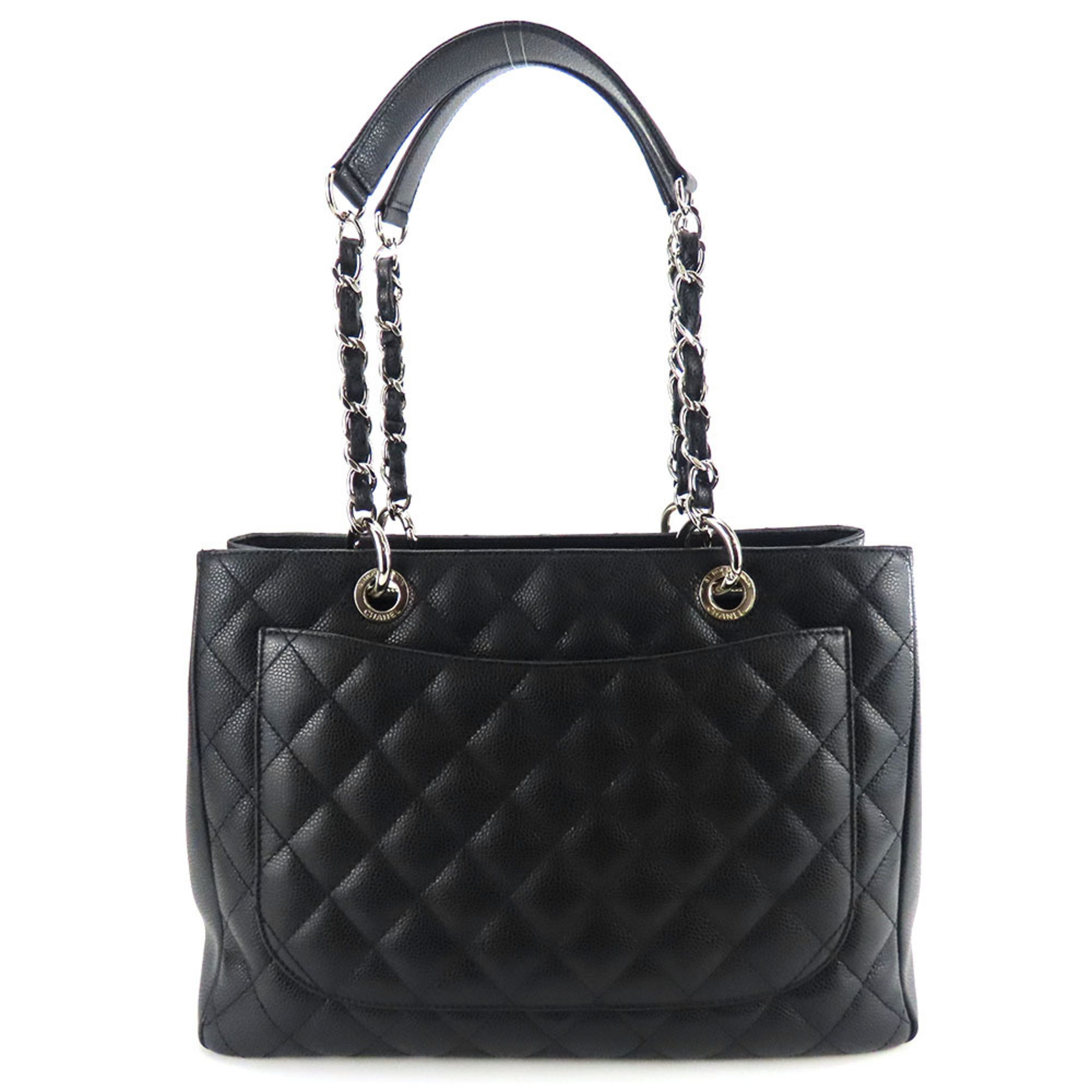 Chanel Tote Bag GST Matelasse Caviar Skin Black Chain 14th Series Coco Mark Women's CHANEL