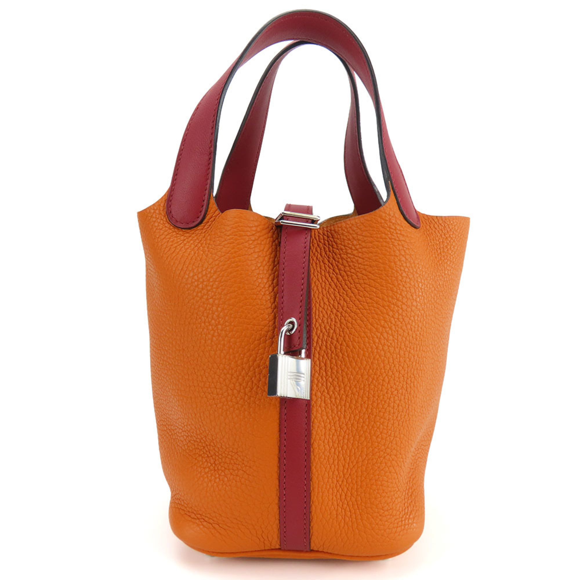 Hermes Handbag Picotin Lock 18 PM Taurillon Clemence Orange Rouge Grenat X Stamp Bicolor Women's HERMES