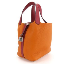 Hermes Handbag Picotin Lock 18 PM Taurillon Clemence Orange Rouge Grenat X Stamp Bicolor Women's HERMES