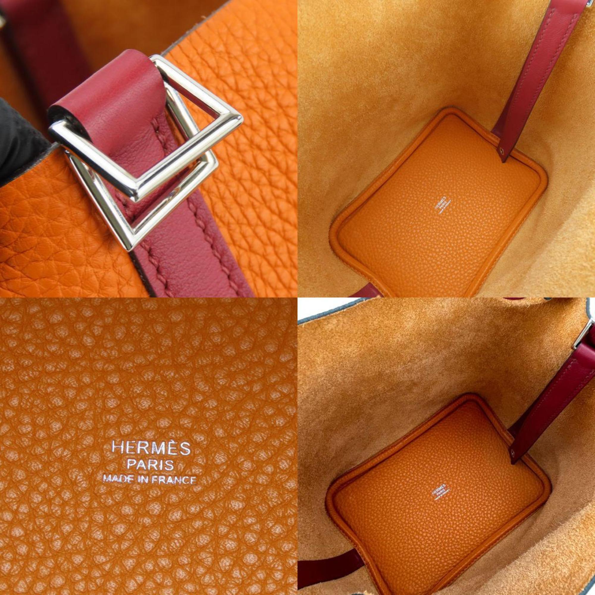 Hermes Handbag Picotin Lock 18 PM Taurillon Clemence Orange Rouge Grenat X Stamp Bicolor Women's HERMES