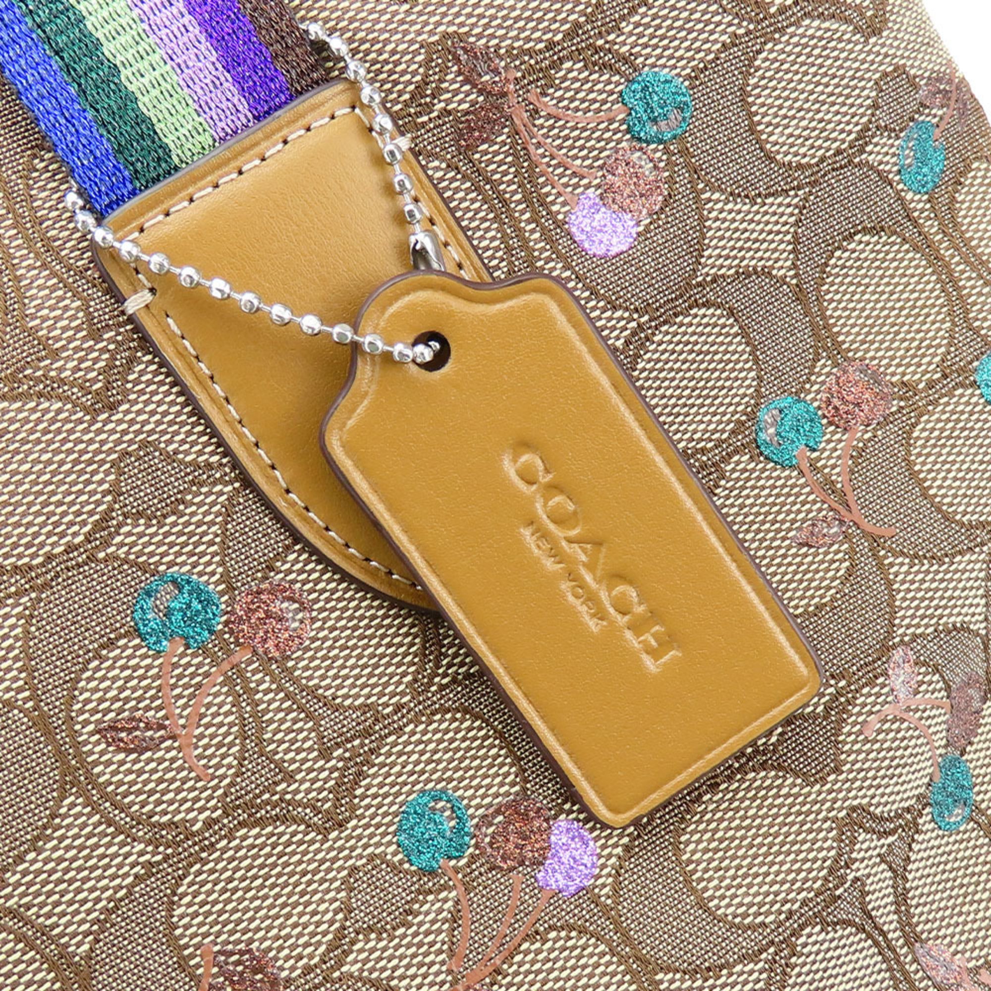 Coach Tote Bag F30604 Signature Canvas Beige Multicolor Cherry Rainbow Glitter Women's COACH