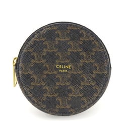 CELINE Wallet/Coin Case Triomphe 10D222BQ3.38NO Leather Black Brown Round Women's