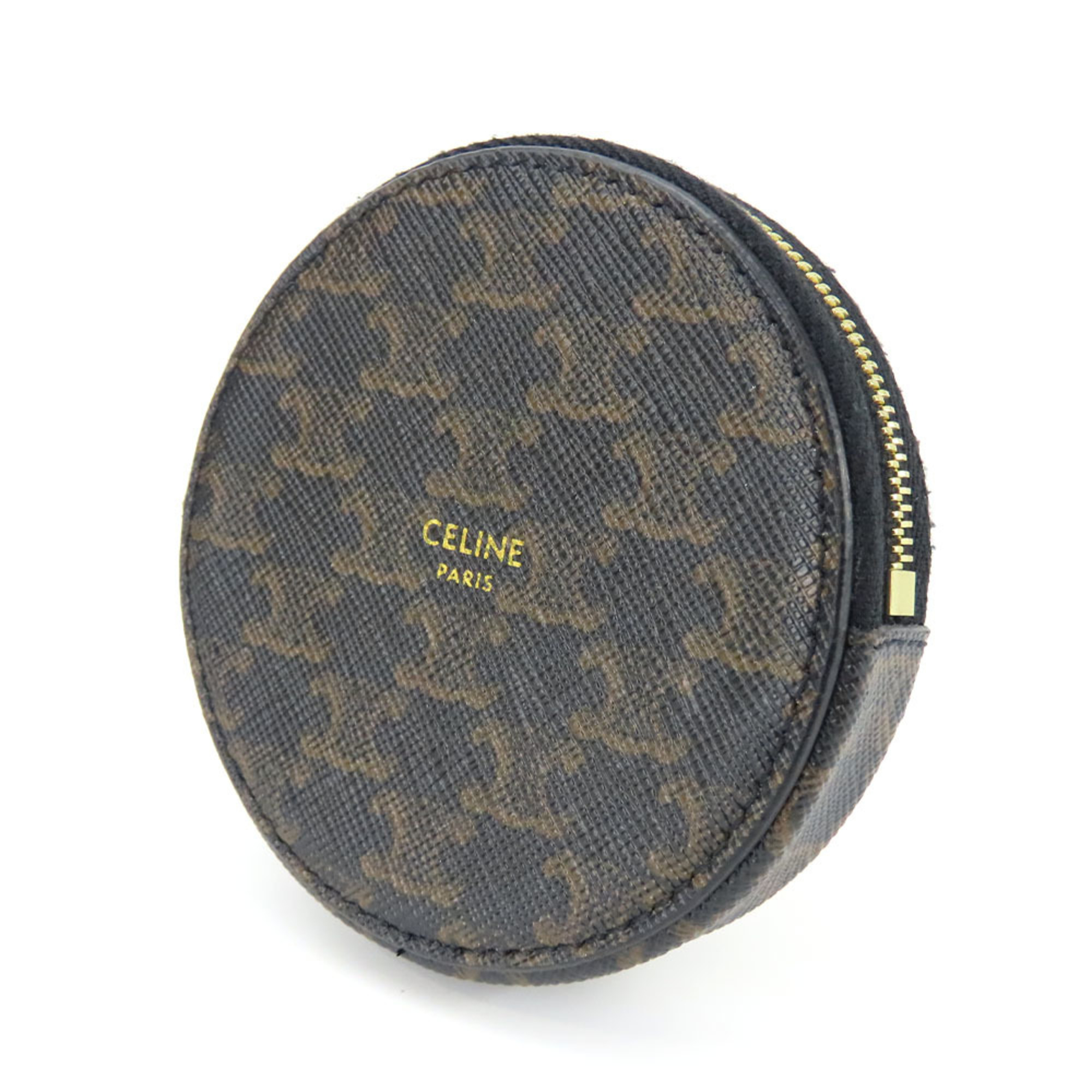 CELINE Wallet/Coin Case Triomphe 10D222BQ3.38NO Leather Black Brown Round Women's