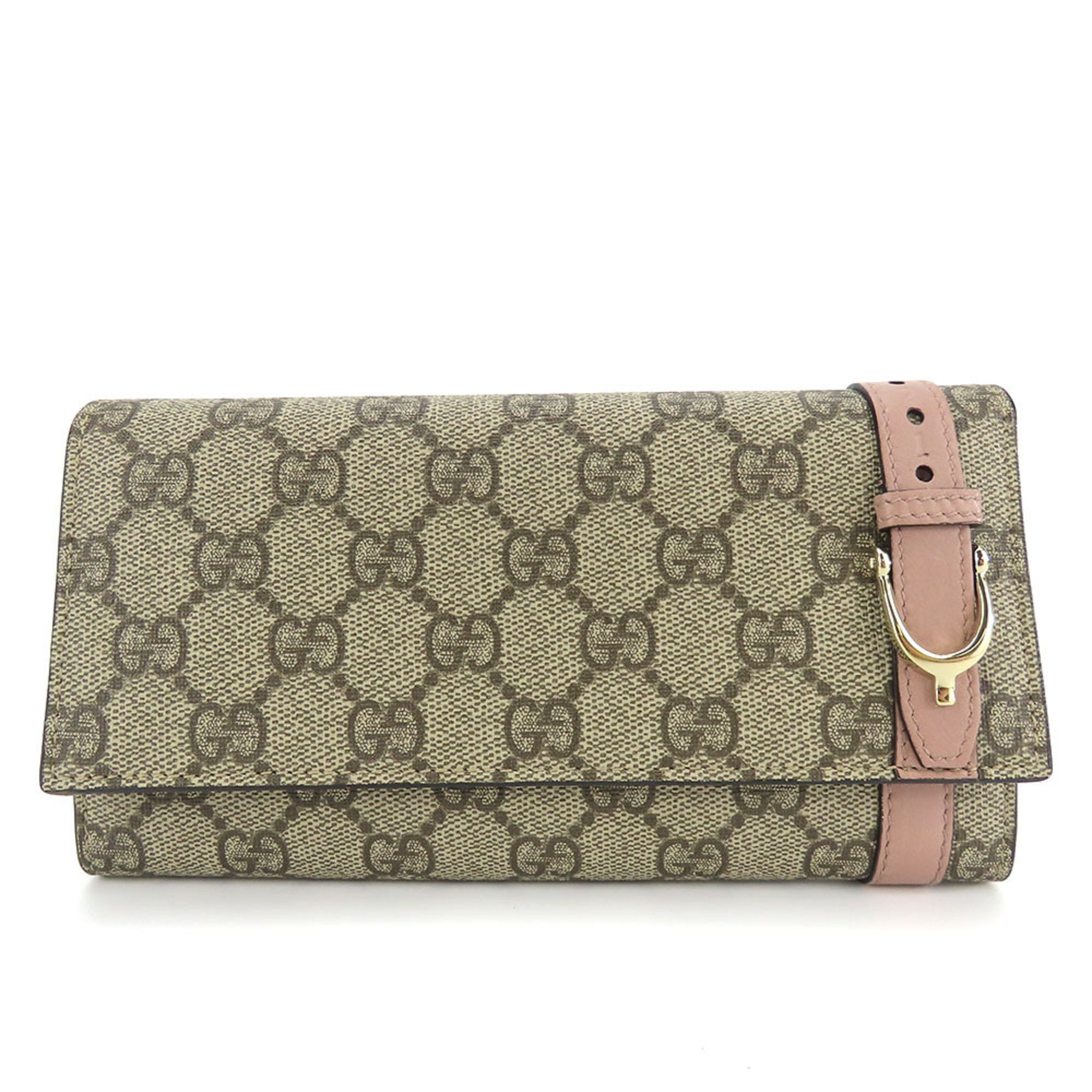 Gucci Long Wallet 309760 GG Supreme Canvas Leather Brown Pink Accessories Women's GUCCI