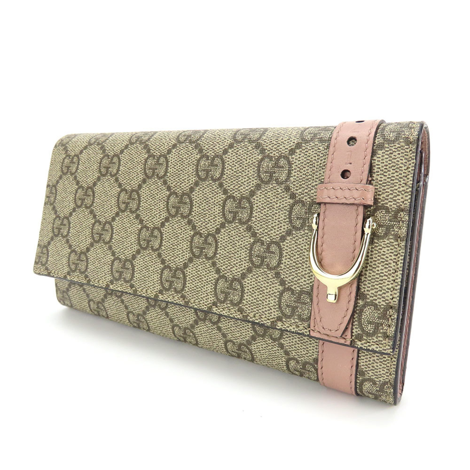 Gucci Long Wallet 309760 GG Supreme Canvas Leather Brown Pink Accessories Women's GUCCI