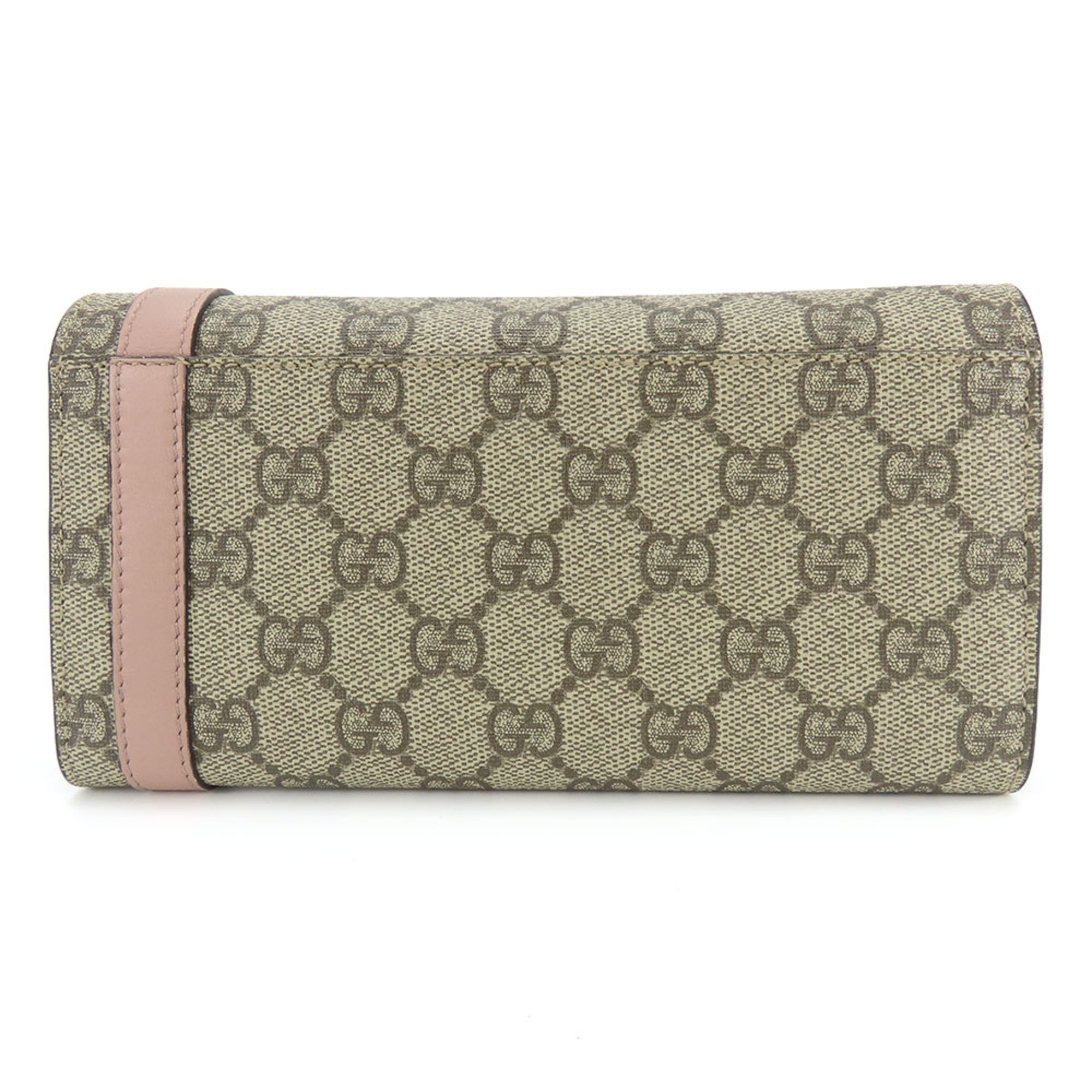 Gucci Long Wallet 309760 GG Supreme Canvas Leather Brown Pink Accessories Women's GUCCI