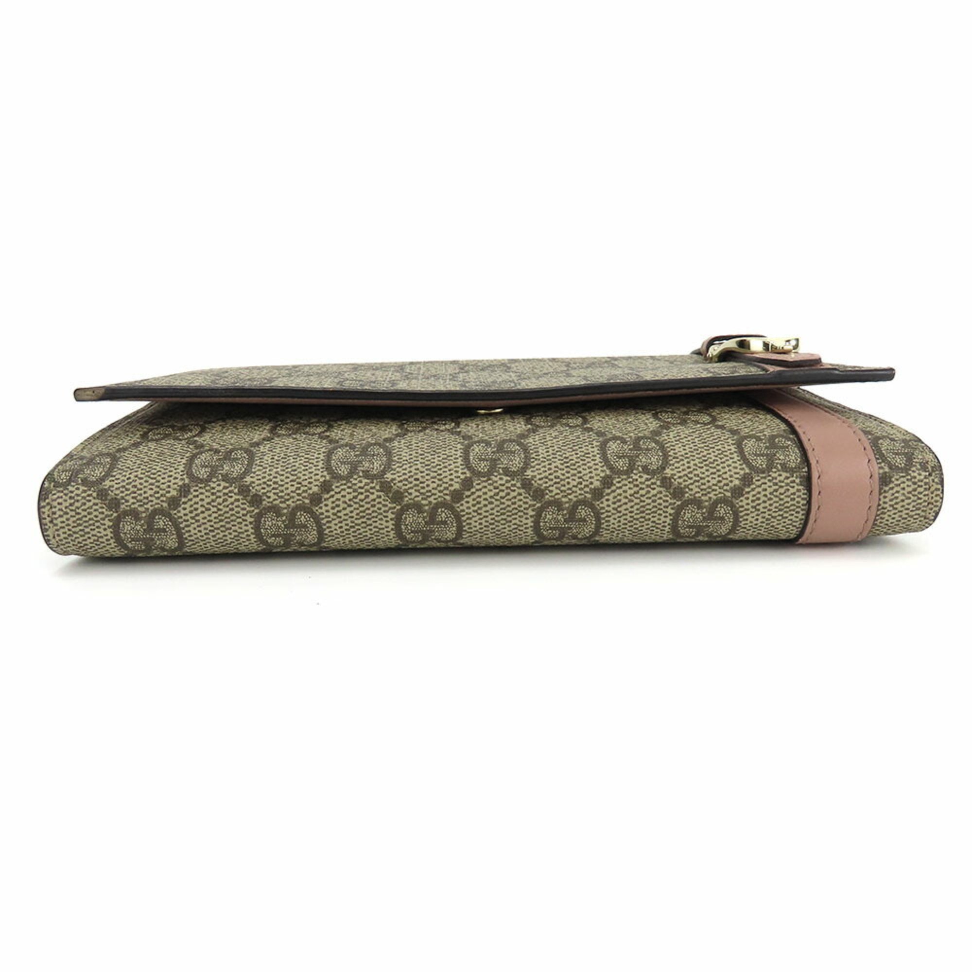 Gucci Long Wallet 309760 GG Supreme Canvas Leather Brown Pink Accessories Women's GUCCI