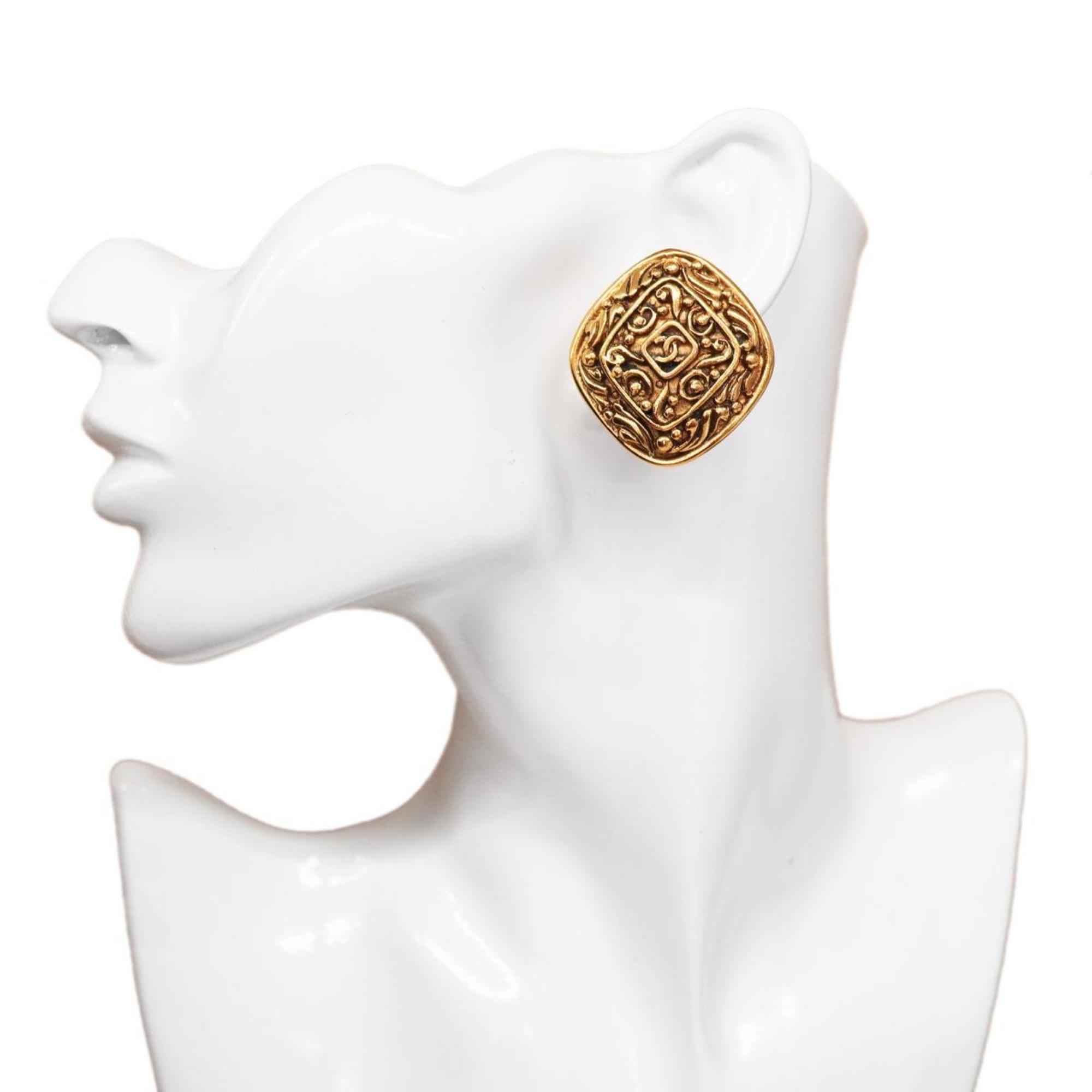 Chanel Earrings Coco Mark Diamond Shape GP Plated Gold Women's