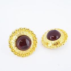 Chanel Earrings Circle Color Stone GP Plated Gold Red Women's