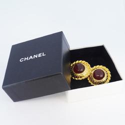 Chanel Earrings Circle Color Stone GP Plated Gold Red Women's