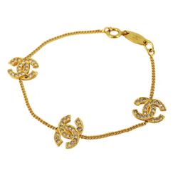 Chanel Bracelet Coco Mark Rhinestone GP Plated Gold Women's