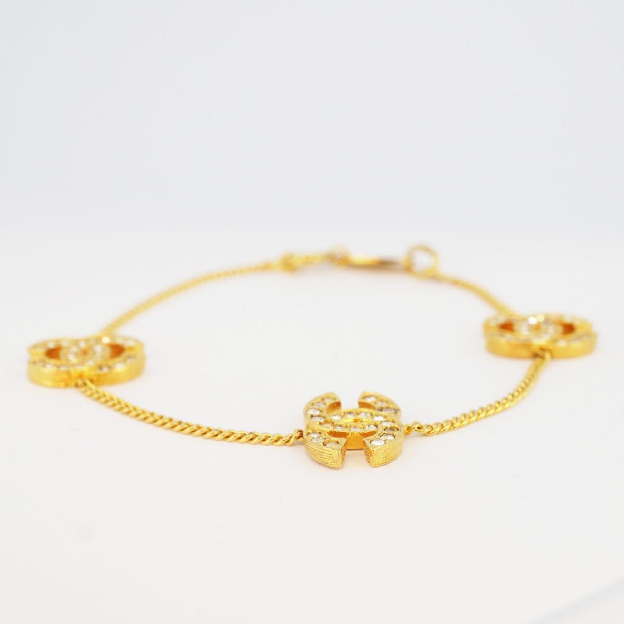 Chanel Bracelet Coco Mark Rhinestone GP Plated Gold Women's